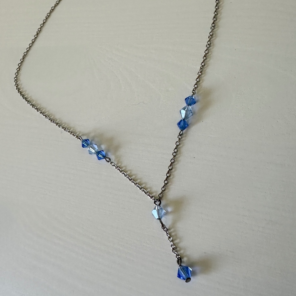 Vintage Blue Beaded Necklace Silver Fairycore
